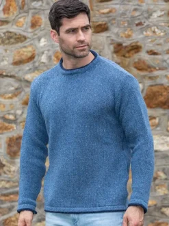 Hot Sweater Shop Men's Crew Neck Wool and Cashmere Sweater Blue Ocean