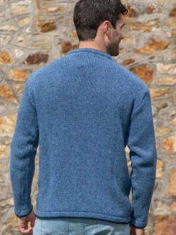 Hot Sweater Shop Men's Crew Neck Wool and Cashmere Sweater Blue Ocean