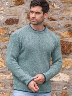 Online Sweater Shop Men's Crew Neck Wool and Cashmere Ocean Mist