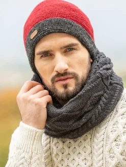 Sale Sweater Shop Mens Crochet Hat Red and Charcoal Rim