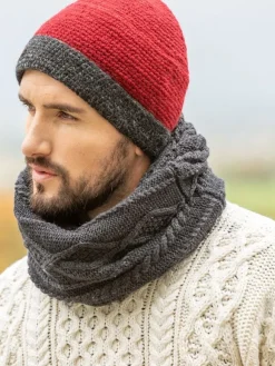Sale Sweater Shop Mens Crochet Hat Red and Charcoal Rim