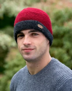 Sale Sweater Shop Mens Crochet Hat Red and Charcoal Rim