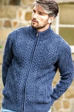 Best Sweater Shop Mens Fisherman Full zip Cardigan Denim Marl