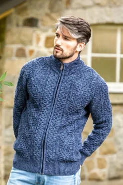 Best Sweater Shop Mens Fisherman Full zip Cardigan Denim Marl