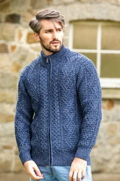 Best Sweater Shop Mens Fisherman Full zip Cardigan Denim Marl