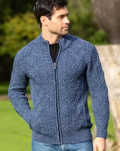 Best Sweater Shop Mens Fisherman Full zip Cardigan Denim Marl