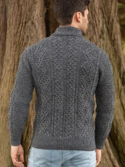 New Sweater Shop Men's Fisherman Full Zip Cardigan - Slate