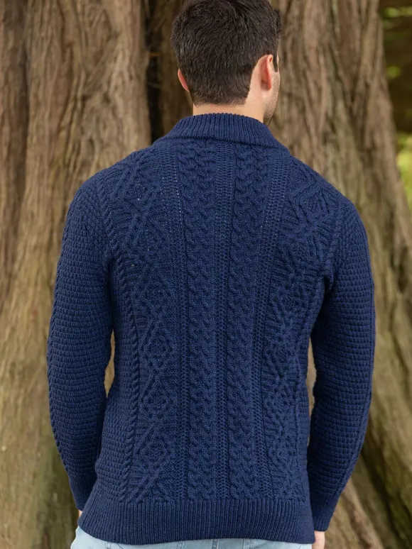 New Sweater Shop Men's Fisherman Full Zip Cardigan Deep Water Blue