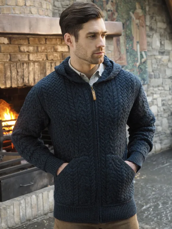 Hot Sweater Shop Mens Full Zip Hooded Cardigan - Navy