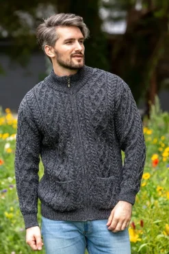Clearance Sweater Shop Men's Merino Wool Full Zip Aran Cardigan