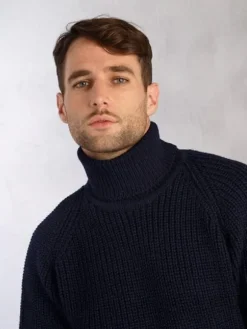Clearance Sweater Shop Mens Rib Roll Neck Navy