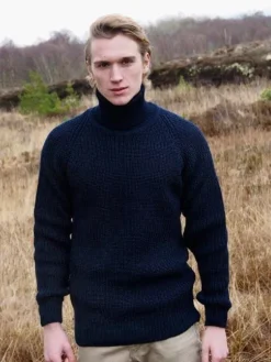 Clearance Sweater Shop Mens Rib Roll Neck Navy