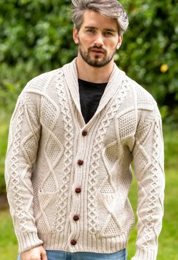 Best Sweater Shop Mens v Neck Cable Knit Cardigan Parsnip