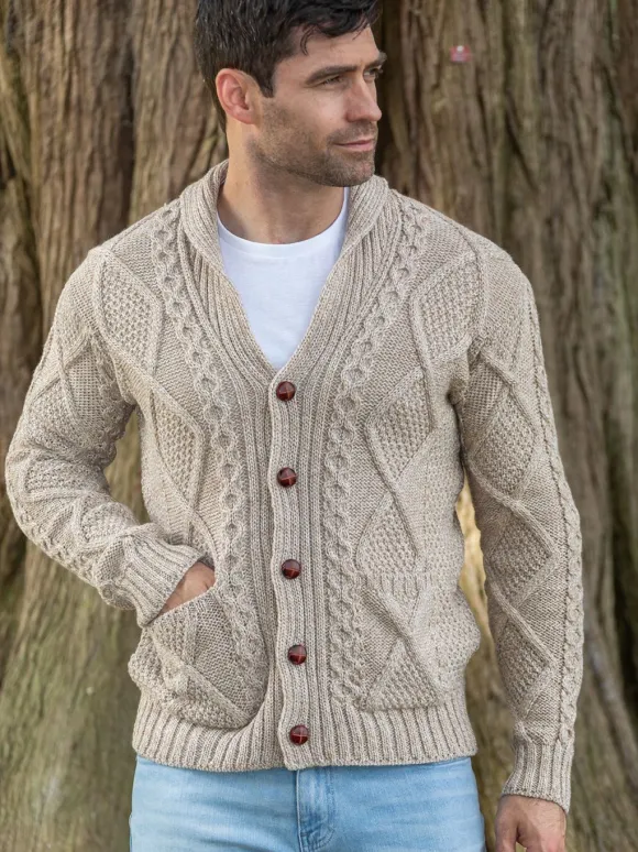 Best Sweater Shop Mens v Neck Cable Knit Cardigan Parsnip