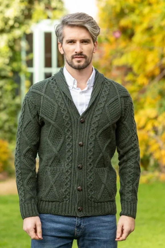 New Sweater Shop Mens V Neck Cardigan Army Green