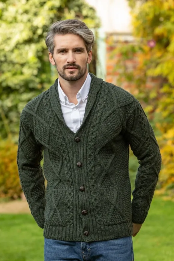 New Sweater Shop Mens V Neck Cardigan Army Green