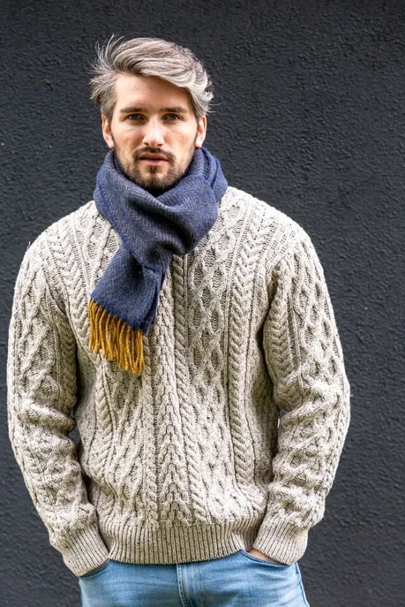 Discount Sweater Shop Men's Wool and Cashmere Navy/Mustard Herringbone Scarf 2433