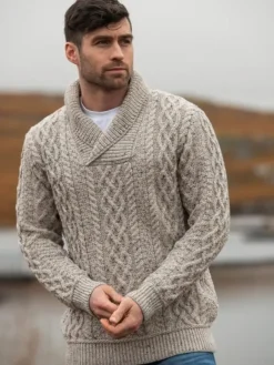 Clearance Sweater Shop Merino Shawl Neck Oatmeal