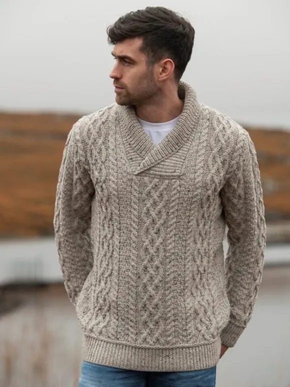 Clearance Sweater Shop Merino Shawl Neck Oatmeal