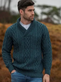 Best Sweater Shop Merino Shawl Neck Sweater Peacock