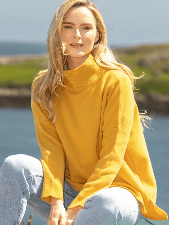 Clearance Sweater Shop Merino Wool & Cashmere High Neck Sweater Mustard