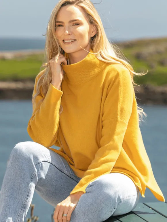 Clearance Sweater Shop Merino Wool & Cashmere High Neck Sweater Mustard