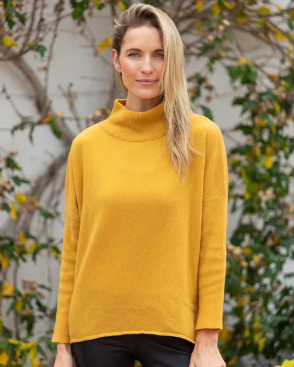 Clearance Sweater Shop Merino Wool & Cashmere High Neck Sweater Mustard