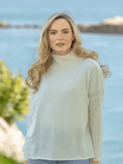 Discount Sweater Shop Merino Wool & Cashmere High Neck Sweater Royal White