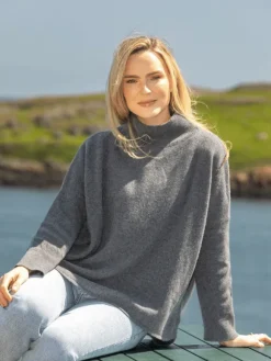 Fashion Sweater Shop Merino Wool & Cashmere High Neck Sweater Graphite