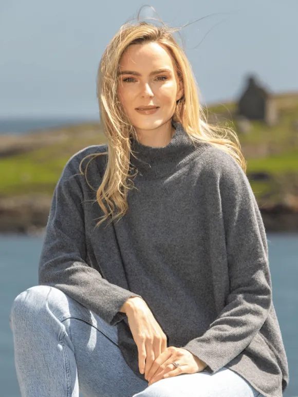 Fashion Sweater Shop Merino Wool & Cashmere High Neck Sweater Graphite