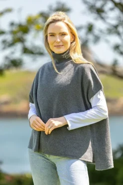Online Sweater Shop Merino Wool & Cashmere Short Sleeve Sweater Dark Grey