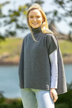 Online Sweater Shop Merino Wool & Cashmere Short Sleeve Sweater Dark Grey