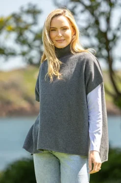 Online Sweater Shop Merino Wool & Cashmere Short Sleeve Sweater Dark Grey
