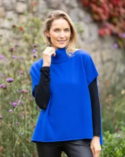 Best Sweater Shop Merino Wool & Cashmere Short Sleeve Sweater Indigo Blue