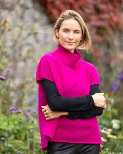 Discount Sweater Shop Merino Wool and Cashmere Short Sleeve Sweater Fuchsia