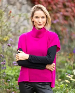 Discount Sweater Shop Merino Wool and Cashmere Short Sleeve Sweater Fuchsia