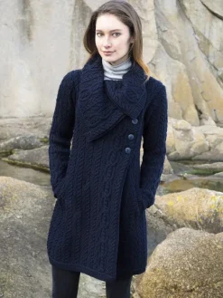 Clearance Sweater Shop Merino Wool Aran Coatigan Navy