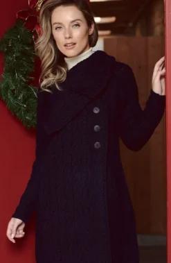 Clearance Sweater Shop Merino Wool Aran Coatigan Navy