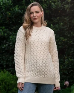 Sale Sweater Shop Merino Wool Aran Sweater Natural - Unisex