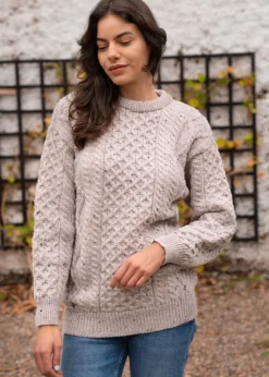 Clearance Sweater Shop Merino Wool Aran Sweater Oatmeal - Unisex