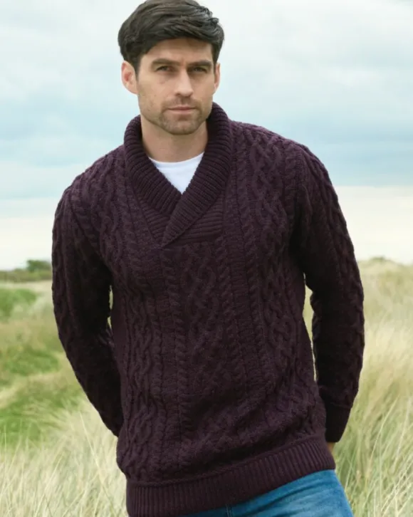Online Sweater Shop Merino Wool Shawl Neck Damson