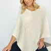 New Sweater Shop Merino Wool V Neck Poncho - Natural Yarn