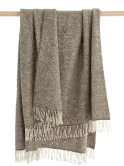 Hot Sweater Shop Natural Wool Eco Throw Pale Grey Herringbone