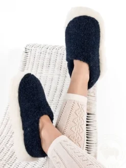 Hot Sweater Shop Navy Blue Wool Slippers