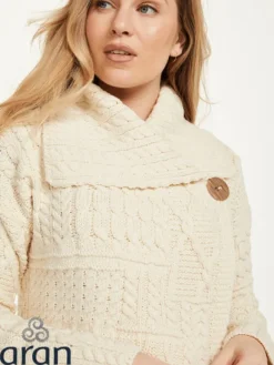 Discount Sweater Shop One Button Aran Ladies Cardigan
