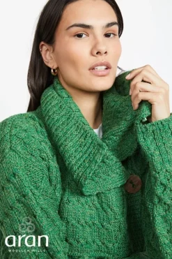Online Sweater Shop One Button Patchwork Cardigan Kelly green
