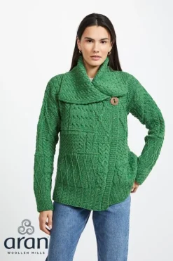 Online Sweater Shop One Button Patchwork Cardigan Kelly green