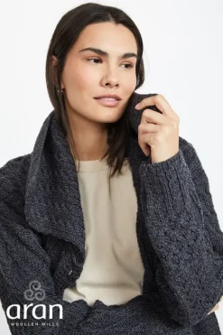 Online Sweater Shop One Button Patchwork Cardigan Charcoal