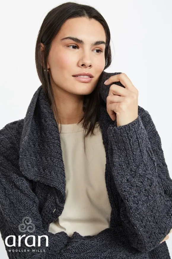 Online Sweater Shop One Button Patchwork Cardigan Charcoal