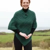 Discount Sweater Shop One Size Cable Knit Poncho with Buttons Green Marl